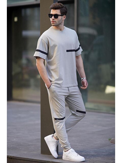 Madmext Boyalı Gri Kısa Kollu %100 Pamuk Eşofman Takımı 5939 - S000445047-20600