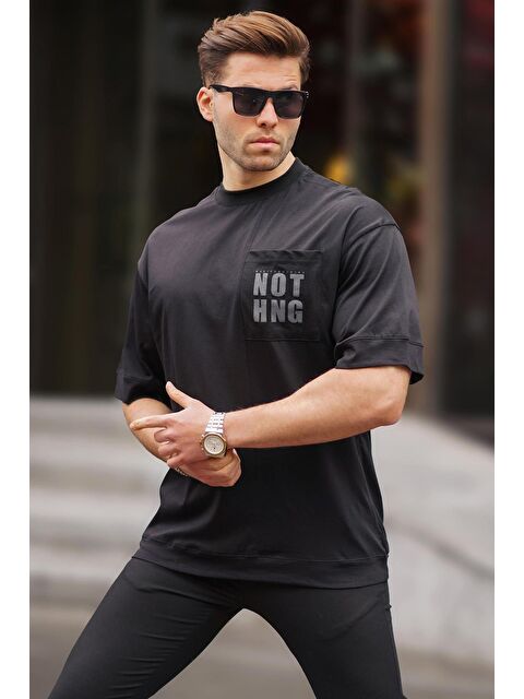 Madmext Siyah Cep Detaylı Oversize %100 Pamuk Tişört 7008 - S000157976-19351