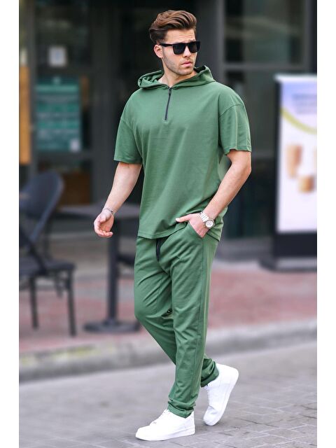 Madmext Haki Erkek Over Fit Kapüşonlu %100 Pamuk Eşofman Takımı 5944 - S000445049-18547