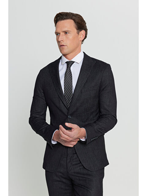 Altınyıldız Classics Erkek Siyah Dar Kesim Kırlangıç Yaka Desenli Kapak Cepli Takım Elbise - S000513178-19351