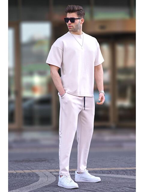 Madmext Ekru Oversize Kısa Kollu Eşofman Takımı 5954 - S000445050-19965