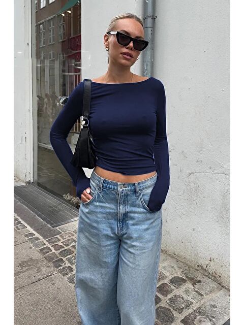 Madmext Lacivert Kayık Yaka Basic Kadın Body Mg1997 - S000141998-21164