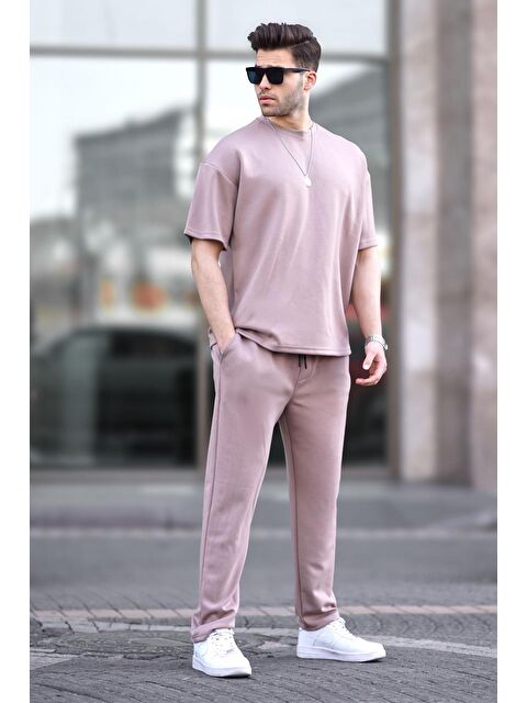 Madmext Bej Oversize Kısa Kollu Eşofman Takımı 5954 - S000445050-19928