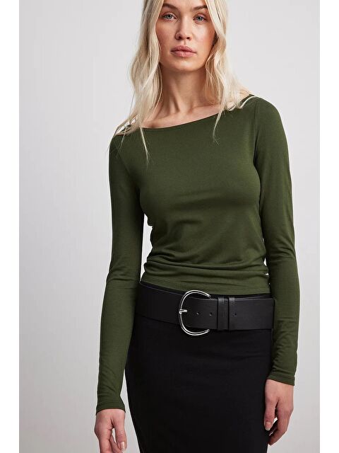 Madmext Haki Kayık Yaka Basic Kadın Body Mg1997 - S000141998-18547