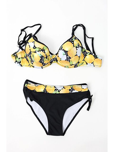 Hazelin Kadın Sarı Siyah Limon Desenli İp Askılı Yüksek Bel Bikini Takım - S000233082-20072