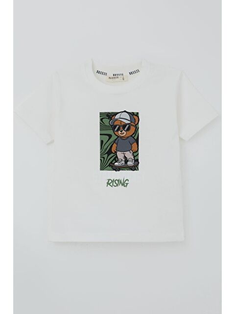 Breeze Erkek Çocuk Tişört Havalı Sokak Kaykaycısı Ayıcık Ekru (2-6 Yaş)