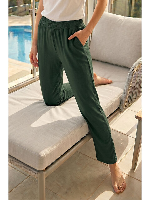 Remsa Kadın Penye Kumaş Pamuklu Tek Pijama Alt 11 Zümrüt Yeşil