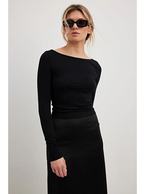 Madmext Siyah Kayık Yaka Basic Kadın Body Mg1997 - S000141998-19351