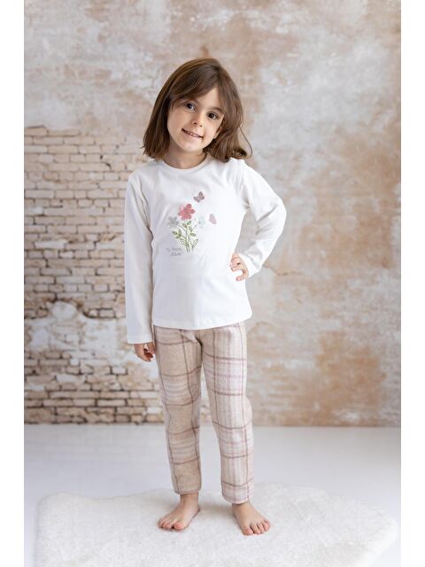 MİNİNİO Kız Bebek Nakış Detaylı Tişört Tayt Takım - Bej - S000325948-19928