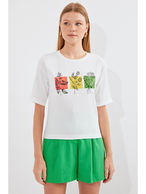 Bigdart 913 Baskılı Örme Basic Tişört - Beyaz - S000194480-20063