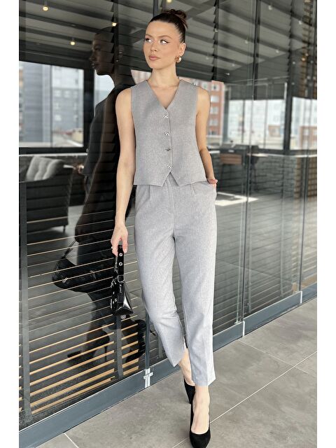 Gülseli Kadın Düğme Detaylı Astarlı Yelek Pantolon İkili Takım - S000368410-20600
