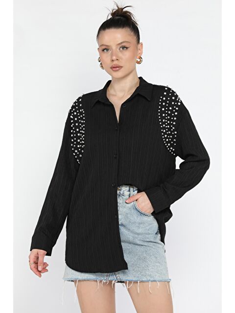 Gülseli Omuz İncili Kadın Gömlek - S000368409-19351