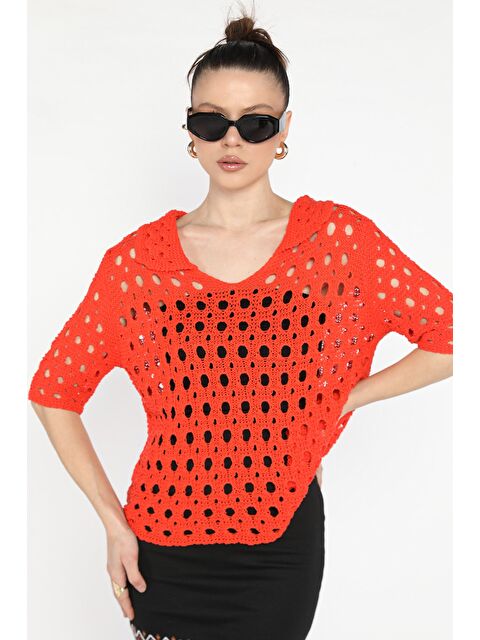 Gülseli Kadın Polo Yaka Ajurlu Mevsimlik Triko Bluz - S000368422-20013