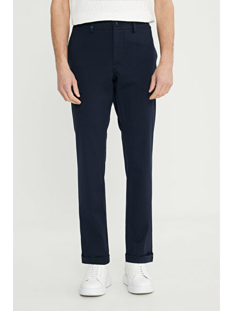 Altınyıldız Classics Erkek Lacivert Pamuklu Dar Kesim Beli Bağlamalı Yan Cepli Esnek Pantolon - S000481783-21164