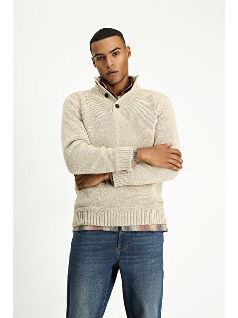 Kiğılı Bato Yaka Regular Fit Desenli Alpaka Yünlü Triko Büyük Beden Kazak - S000405092-19928