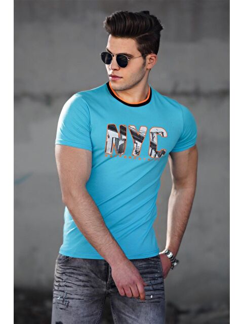 Madmext Turkuaz Baskılı Erkek Tişört 4606 - S000017315-20055