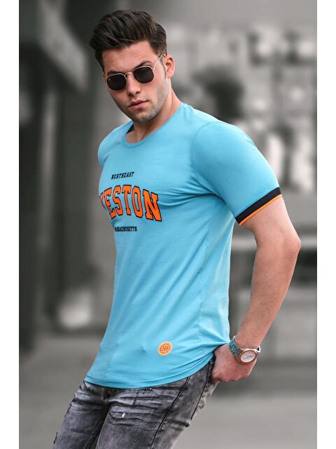 Madmext Baskılı Turkuaz Erkek Tişört 4593 - S000039452-20055