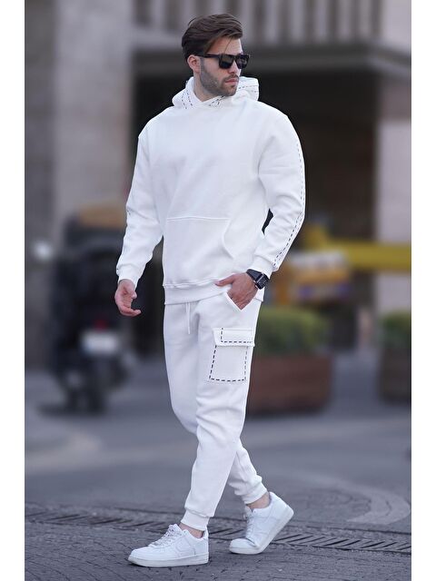 Madmext Ekru Erkek Kapüşonlu Paçası Lastikli Eşofman Takımı 5957 - S000445056-19965