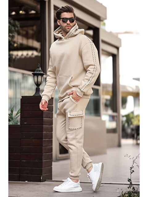 Madmext Bej Erkek Kapüşonlu Paçası Lastikli Eşofman Takımı 5957 - S000445056-19928