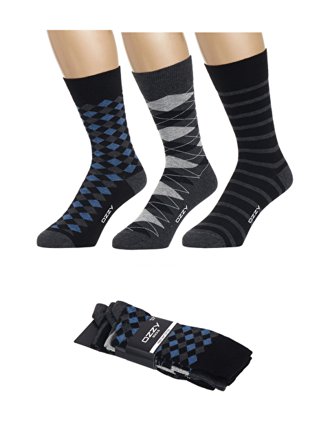 Ozzy Socks 3 Çift Dikişsiz Erkek Penye Pamuklu 4 Mevsim Çorap Dayanıklı Topuk Burun - S000138873-19351