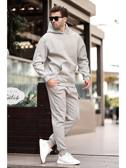 Madmext Boyalı Gri Erkek Kapüşonlu Paçası Lastikli Eşofman Takımı 5957 - S000445056-20600