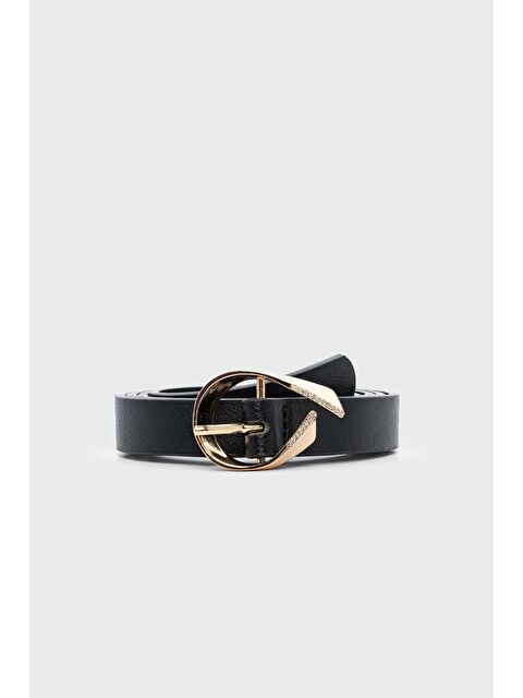 Shulebags Oval Taşlı Tokalı Suni Deri Kemer Siyah - S000440919-19351