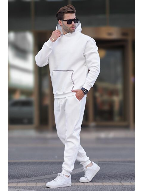 Madmext Ekru Erkek Kapüşonlu Paçası Lastikli Eşofman Takımı 7045 - S000445052-19965