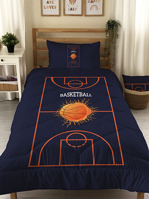 Evmila Çift Taraflı Basketbol Desenli Kapitone Yorgan Tek Kişilik Kişilik Uyku Seti Çarşafsız - S000274711-23173