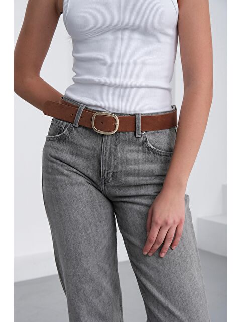 Shulebags Süet Oval Tokalı Kemer Taba - S000459962-14955