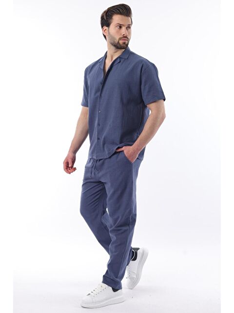 Madmext Lacivert Over Fit Erkek Gömlek Takım E7303 - S000445060-21164