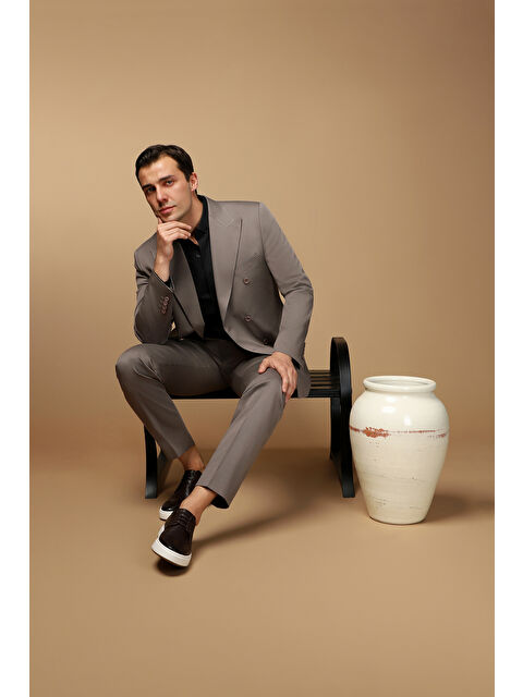 Kiğılı Slim Fit Dar Kesim Pamuklu Lyocell Kruvaze Takım Elbise