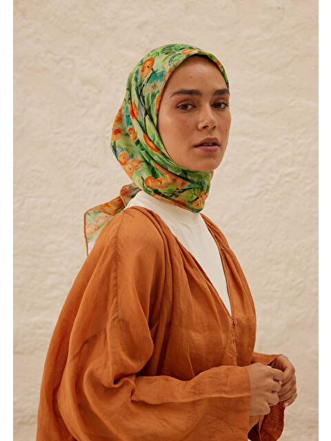 Fresh Scarfs Peach Garden Desen Pamuk Vual Eşarp Şeftalı - S000459513-17605