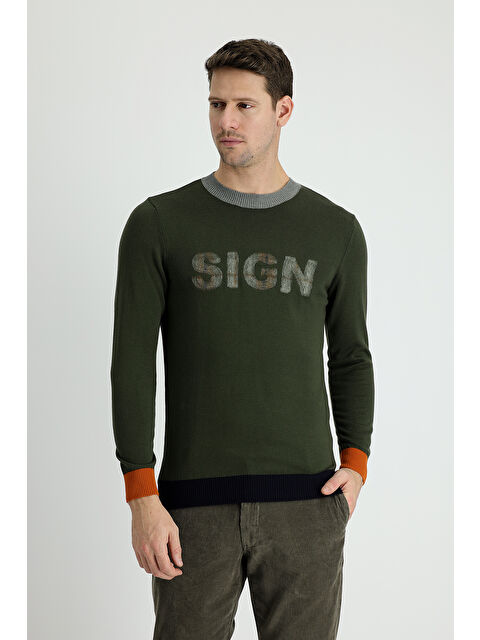 Kiğılı Bisiklet Yaka Slim Fit Dar Kesim Desenli Pamuklu Triko Kazak - S000405100-18547