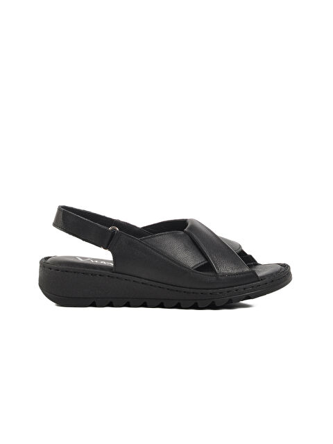 Voyager Siyah Hakiki Deri Cırtlı Kadın Sandalet Z265 Z - S000349275-19351