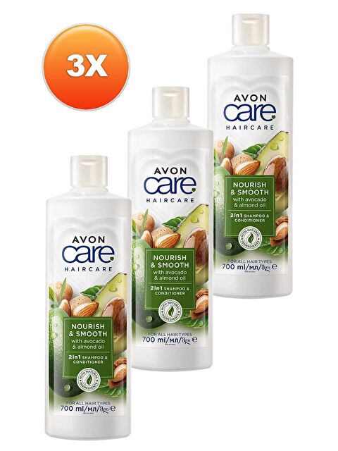 AVON Care Avokado ve Badem Yağı içeren Şampuan ve Saç Bakım Kremi 700 Ml. Üçlü Set - S000191103-10231