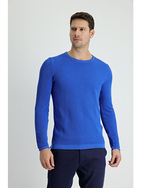 Kiğılı Bisiklet Yaka Slim Fit Dar Kesim Düz Pamuklu Triko Kazak - S000405101-17234