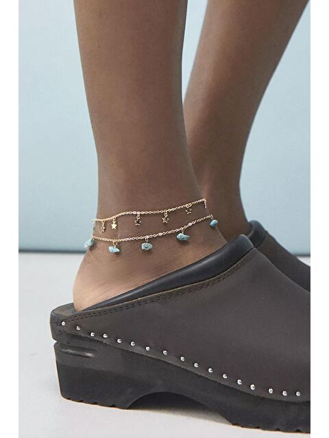 New Obsessions Turkuaz Doğaltaş ve Yıldız Figürlü Halhal Kombini- 2 Ayrıkı Zincir - S000134210-20076