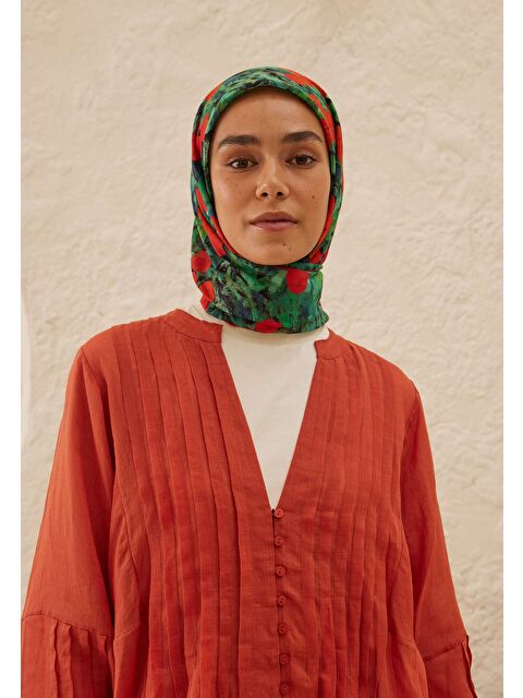 Fresh Scarfs Peach Garden Desen Pamuk Vual Eşarp Siyah - S000459513-19351