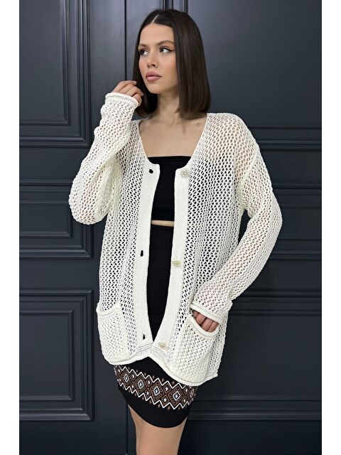 Gülseli Düğme Detaylı Ajurlu Kadın Triko Hırka - S000365040-19966