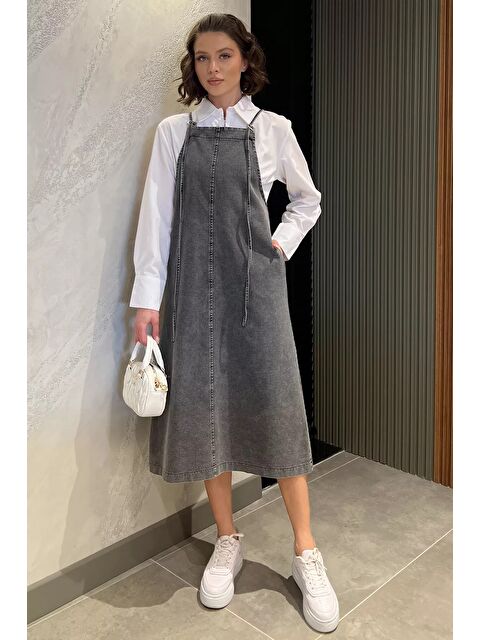 Gülseli Kadın Ayarlanabilir Askılı Cepli Jean Salopet Elbise - S000368424-29666