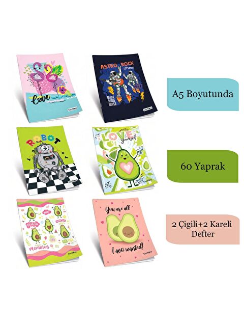 Çınar A5 60 Yaprak Karton Kapak Dikişli Defter 2 Çizgili 2 Kareli - S000154935-27074