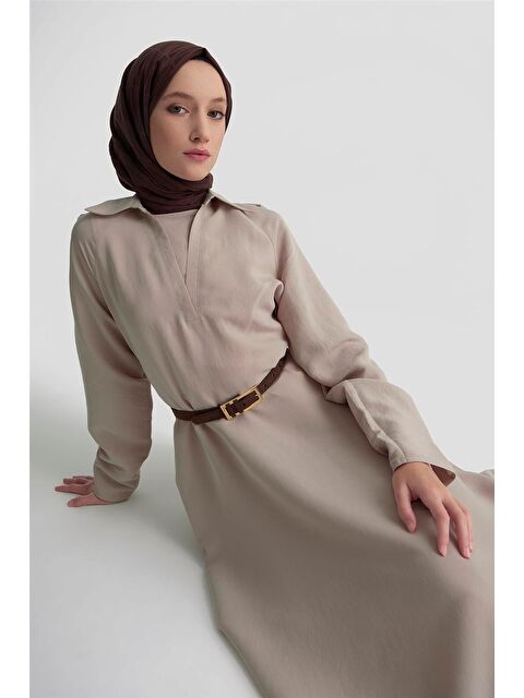 ARMİNE Yakalı Modal Elbise 25K9103 Vizon - S000436271-26429