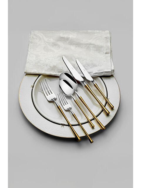 Nehir Marbella Altın Saten 12 Kişilik 84 Parça Deri Çatal Kaşık Bıçak Takımı - S000492381-20076