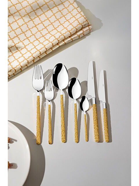 Nehir Lyon Altın Saten 12 Kişilik 84 Parça Kutulu Çatal Kaşık Bıçak Takımı - S000492387-20076