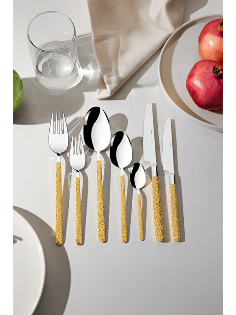 Nehir Lyon Altın Sade 12 Kişilik 84 Parça Deri Kutulu Çatal Kaşık Bıçak Takımı - S000492388-20076