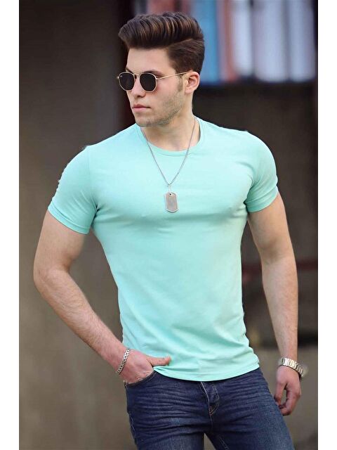 Madmext Bisiklet Yaka Turkuaz Erkek %100 Pamuk Tişört 4552 - S000017346-20055