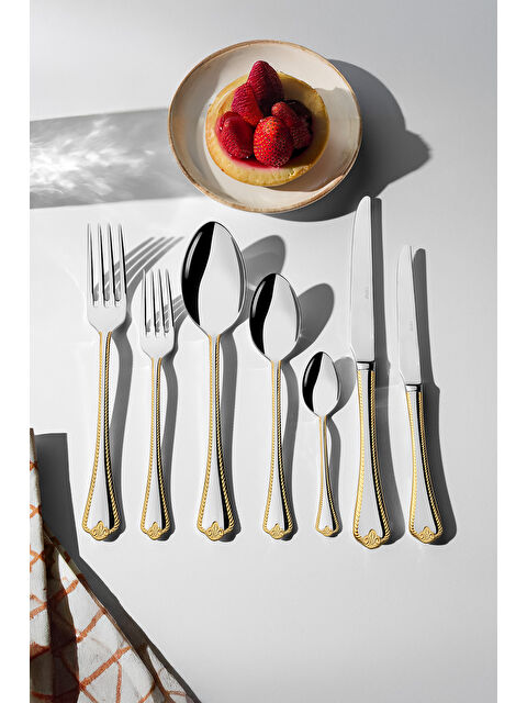 Nehir Fulya Altın Sade 12 Kişilik 89 Parça Kutulu Çatal Kaşık Bıçak Takımı - S000492396-20076