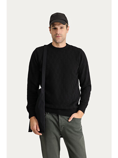 Kiğılı Bisiklet Yaka Regular Fit Yünlü Düz Triko Kazak - S000405119-19351