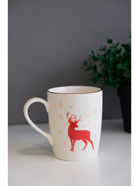 TABAK EVİ Porselen Altın Yaldızlı Geyik Kulplu Mug Kupa 9cm 220ml Tekli - S000492406-23173