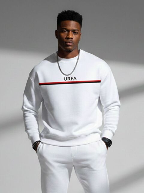 Trendseninle Beyaz Urfa Baskılı Bisiklet Yaka Uzun Kollu Sweatshirt - S000504466-21165